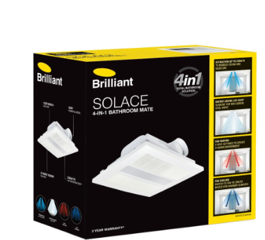 Brilliant SOLACE- 4-in-1 Bathroom Mate Ceiling Fans 4200K White/ Black 35W 240V IP20 - 21476/06, 21476/05