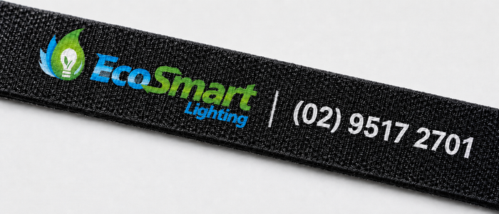 Close up of custom printed Ezy Tie with logo and numbering