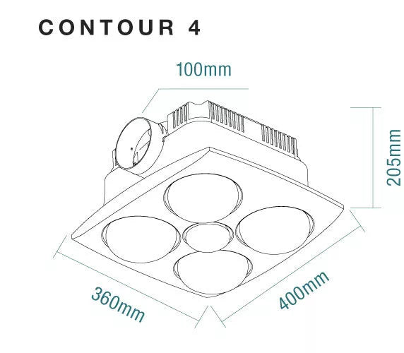 Martec Contour 4 with 4 Heat Lamps, Exhaust Fan, LED Light and 3-in-1 Bathroom Heater 3000K White 4x275W 220-240V - MBHC4LW