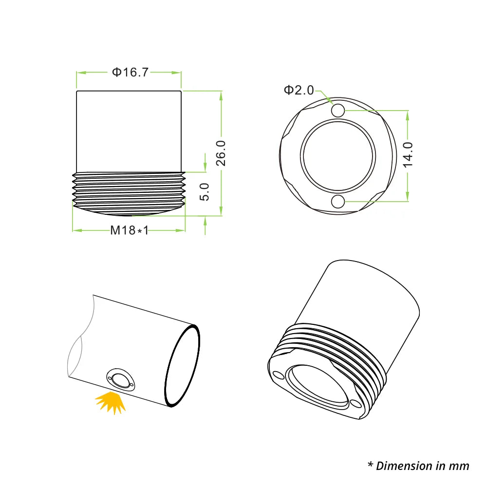 Azoogi Symmetric 30° Handrail Spot Light 4000K 1.2W 24V IP67- HRS002