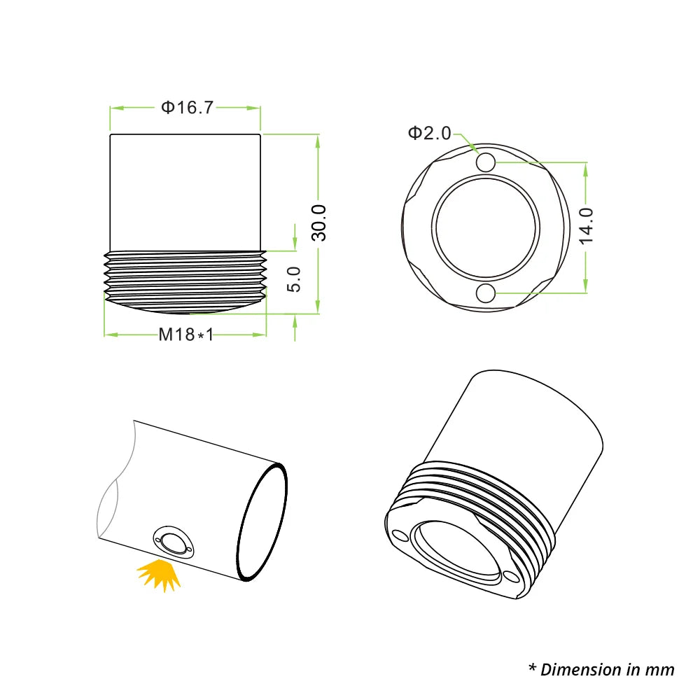Azoogi Asymmetric 50° Handrail Spot Light 3000K 1.2W 24V IP67- HRS005