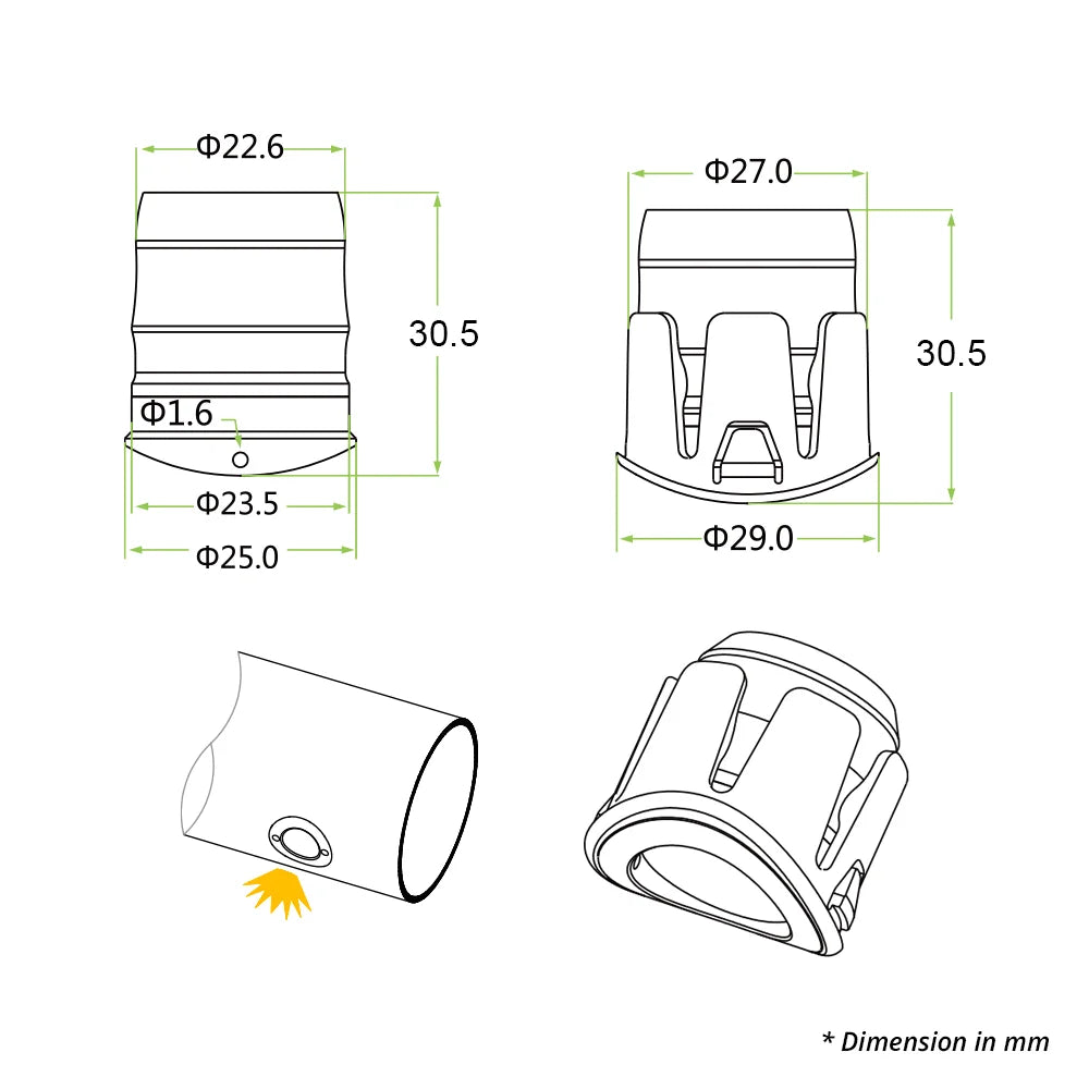 Azoogi Symmetric 60° Handrail Spot Light 3000K 1.5W 24V IP67- HRS021