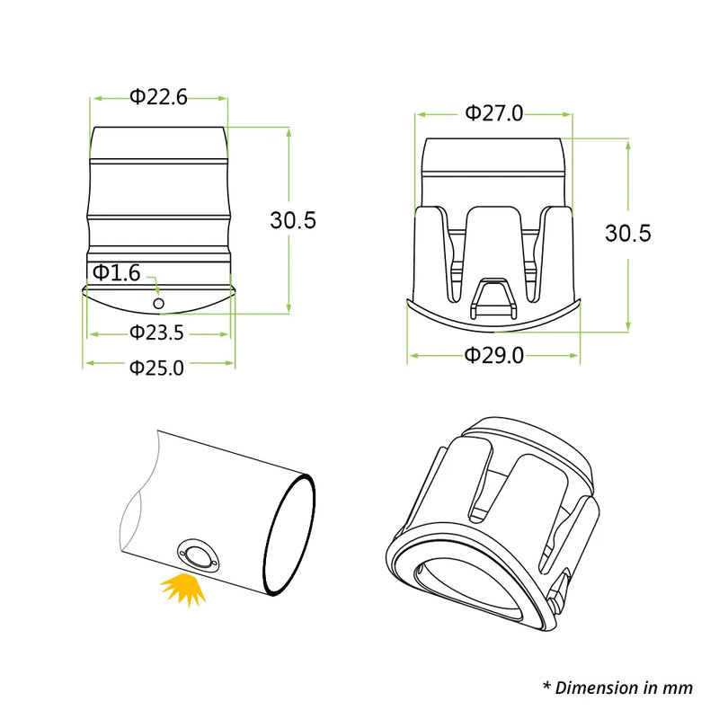 Azoogi Symmetric 60° Handrail Spot Lights  4000K 1.5W 24V IP67- HRS022