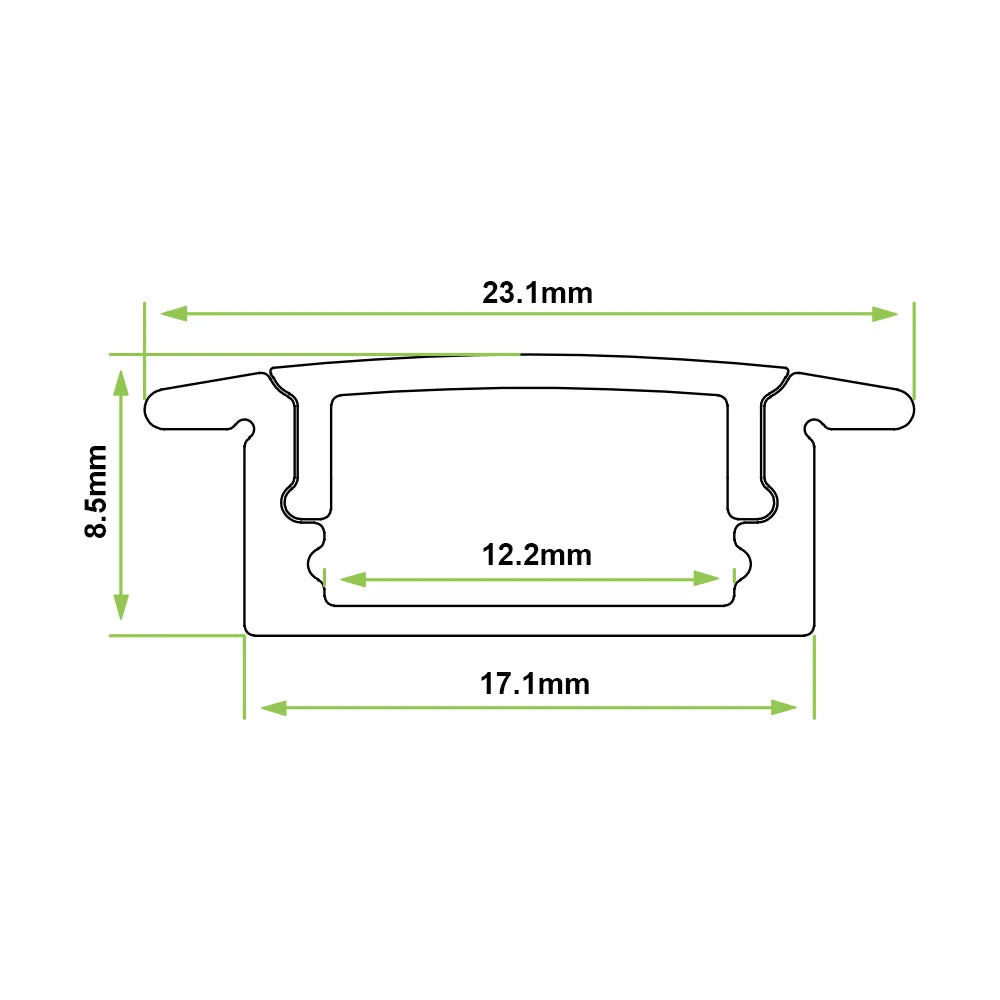 Azoogi 23.1mm x 8.5mm Recessed Profiles- PR001: Aluminium Recessed Profile