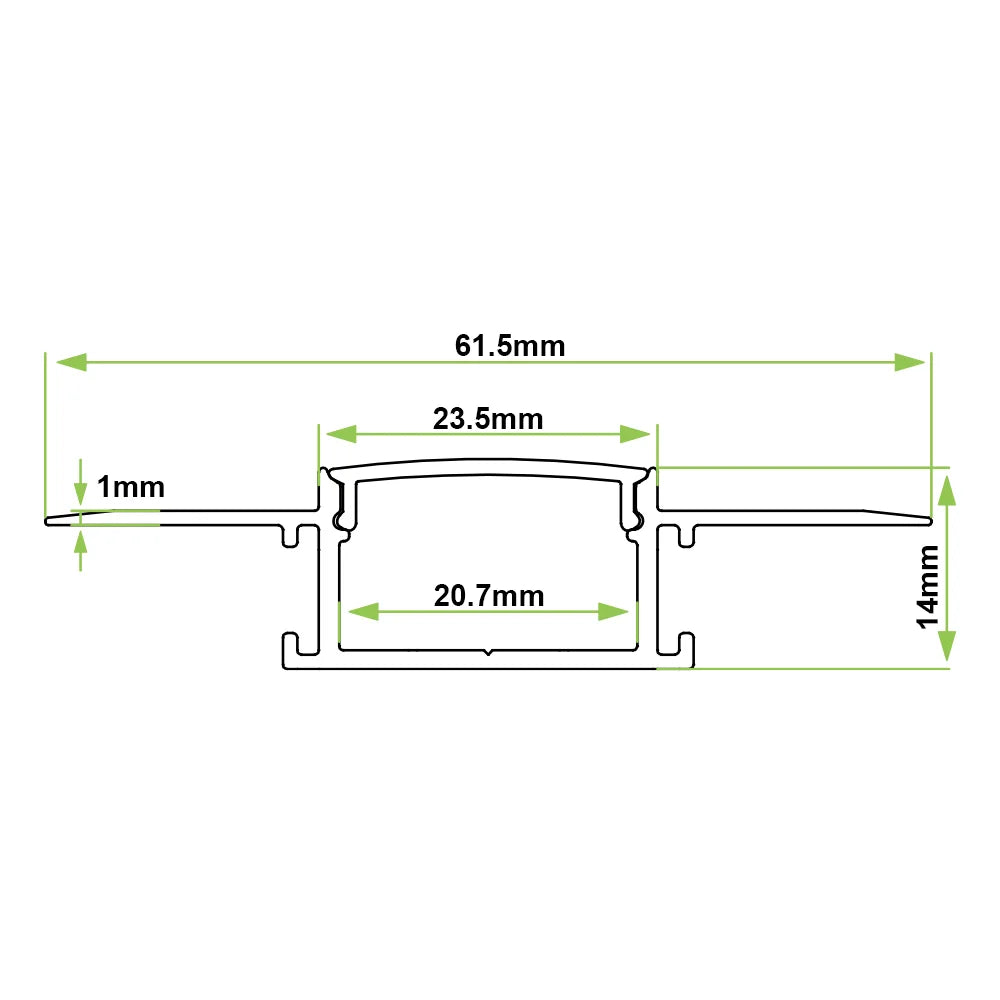 Azoogi 61.5mm x 14mm Trimless Recessed Aluminium Profile- PR115: Aluminium Trimless Recessed Plaster Profile