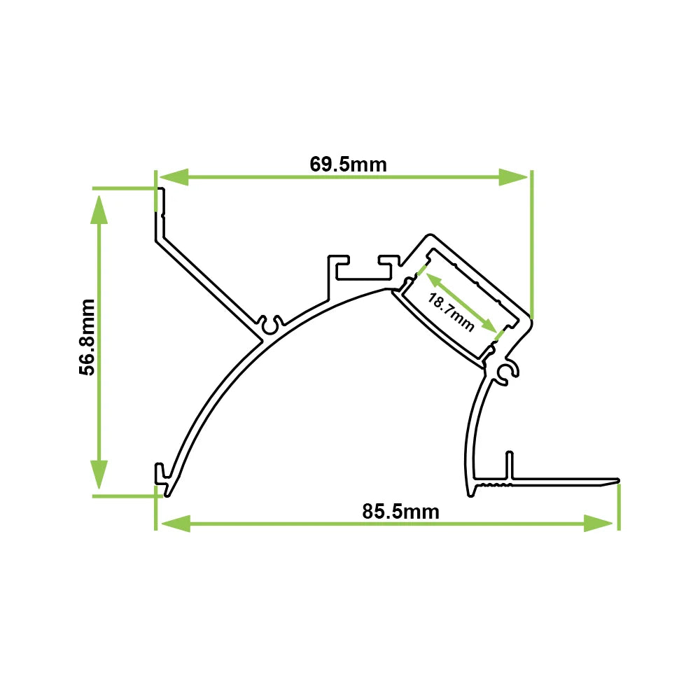 Azoogi 85.5mm x 56.8mm Trimless Deep Wall Washer Aluminium Profile- PR130: Aluminium Trimless Deep Wall Washer Profile