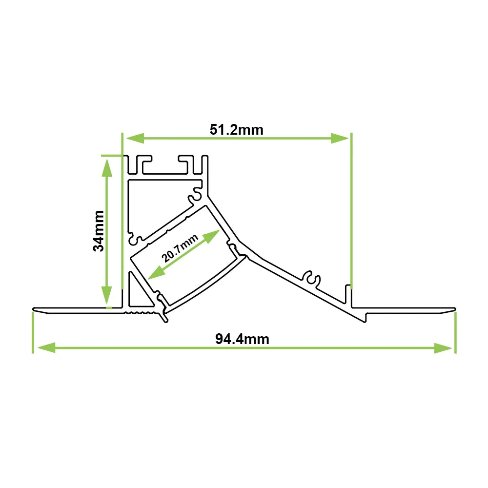 Azoogi 94.4mm x 34mm Trimless Wall Washer Aluminium Profile- PR131: Aluminium Trimless Wall Washer Profile