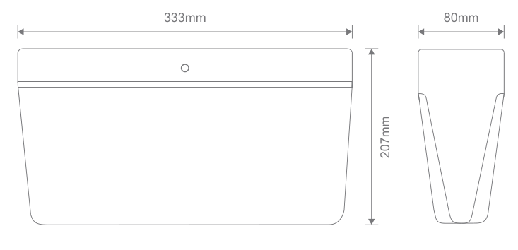 Domus EXIT-SM-24M exit sign dimensions: 333mm wide, 207mm high and 80mm deep