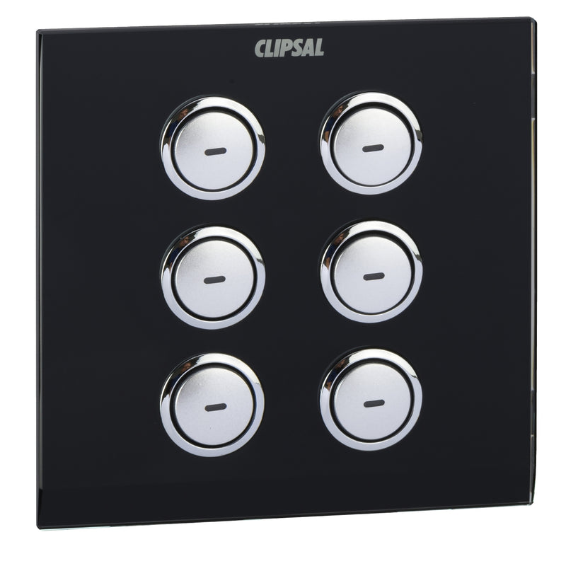 Clipsal SpaceLogic Wall Plate, C-Bus, Saturn, A-Series, Key Input unit, 6 keys Pure White / Saturn Black / White - Replaces 5086NL-680, 5086NL-GF, 5086NL-GF