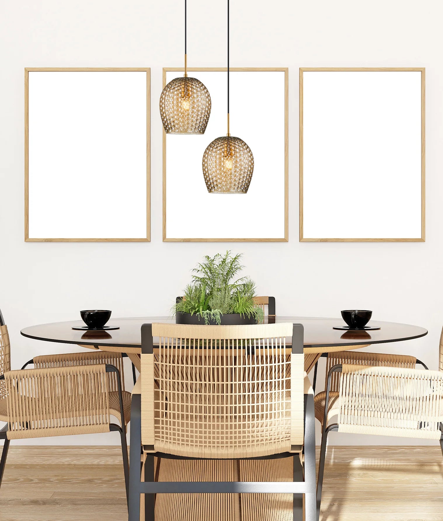 CLA FOSSETTA: Interior Wine Glass Shape Dimpled Interior Pendants Amber/ Smokey Black 240V - FOSSETTA1, FOSSETTA2