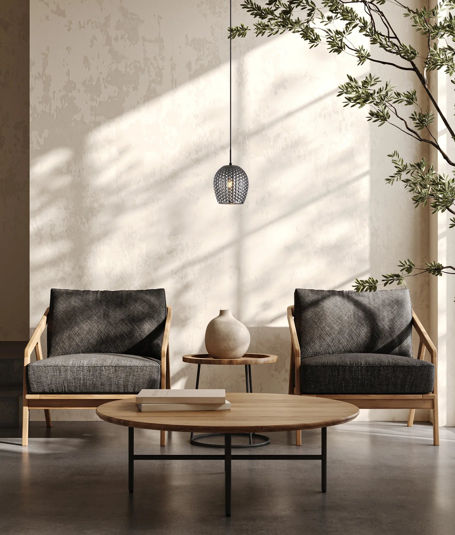 CLA FOSSETTA: Interior Wine Glass Shape Dimpled Interior Pendants Amber/ Smokey Black 240V - FOSSETTA1, FOSSETTA2