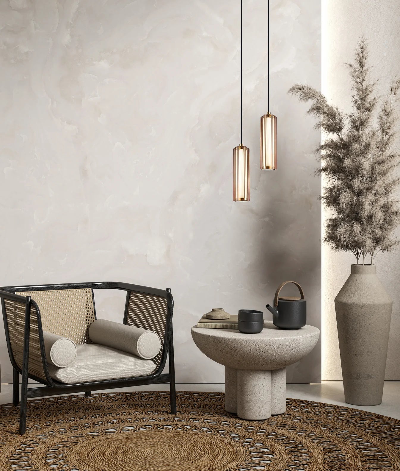 CLA FRECCIA: Glass with Curve Cylinder Interior Pendants Tri- Coffee/ Clear/ Amber 3W 240V- FRECCIA1, FRECCIA2, FRECCIA3
