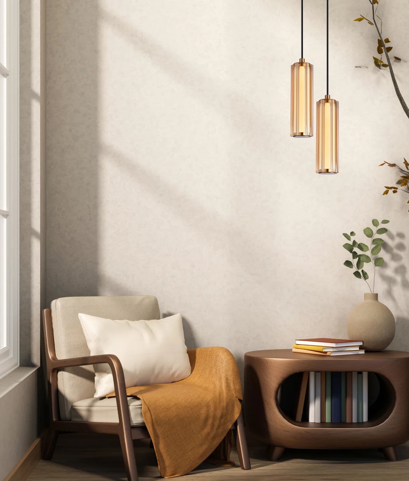 CLA FRECCIA: Glass with Curve Cylinder Interior Pendants Tri- Coffee/ Clear/ Amber 3W 240V- FRECCIA1, FRECCIA2, FRECCIA3
