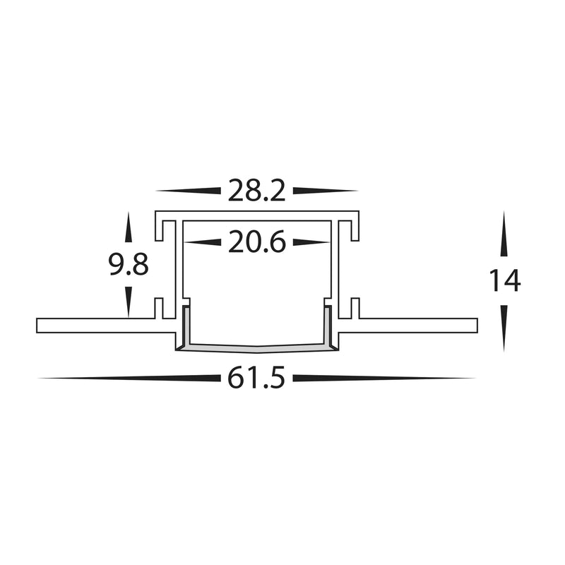 Havit Commericial Square Gyprock Aluminium Profile 62mm x 14mm Silver IP20 - HCP-4916214