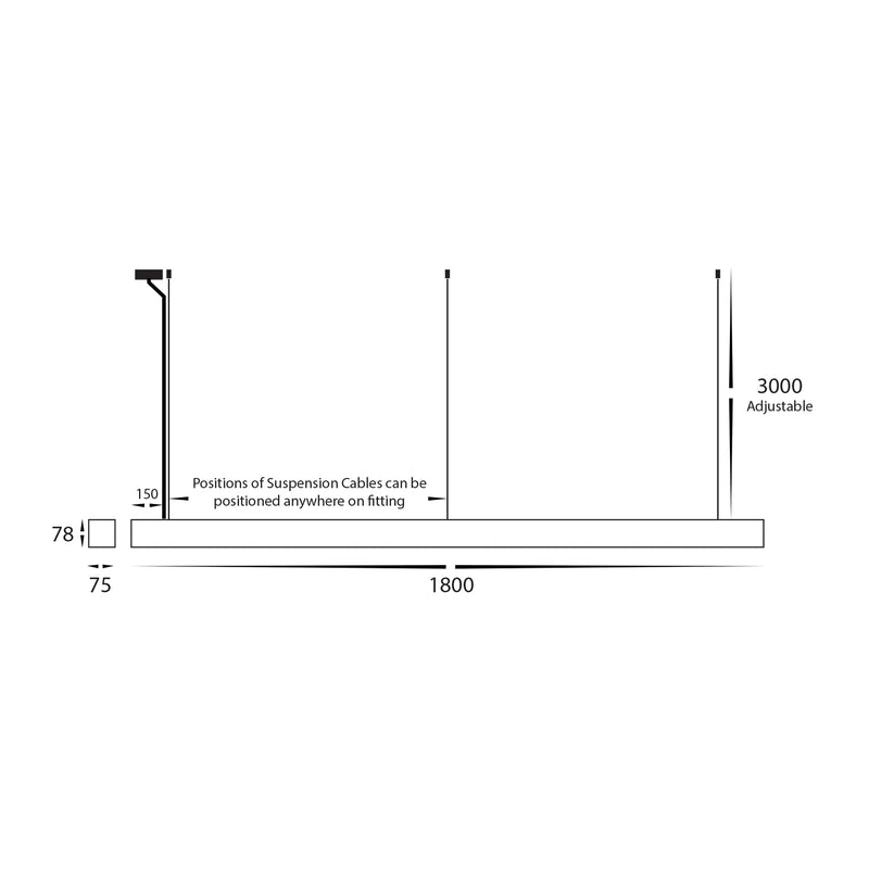 Havit Commercial 1800mm Proline Pendant with Power Feed and Canopy Tri- Black 72W 240V IP20 - HCP-692722, HCP-692724