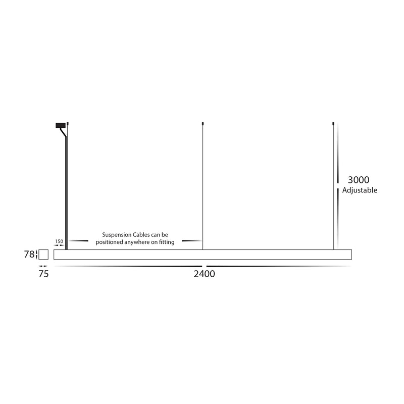 Havit Commercial 2400mm Proline Pendant with Power Feed and Canopy Tri- White 96W 240V IP20 - HCP-693962, HCP-693964