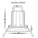 Havit Commercial Round Tilt Recessed 72mm LED Downlight 2700K-5700K Black 9W 240V IP44 - HCP-81220609, HCP-81240609