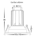 Havit Commercial Square Tilt Recessed 92mm LED Downlight 2700K-5700K White 13W 240V IP44 - HCP-81320813, HCP-81340813 