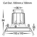 Havit Commercial Square Tilt Recessed 100mm x 100mm LED Downlight 2700K-5700K Black 6W 240V IP44 - HCP-81221006