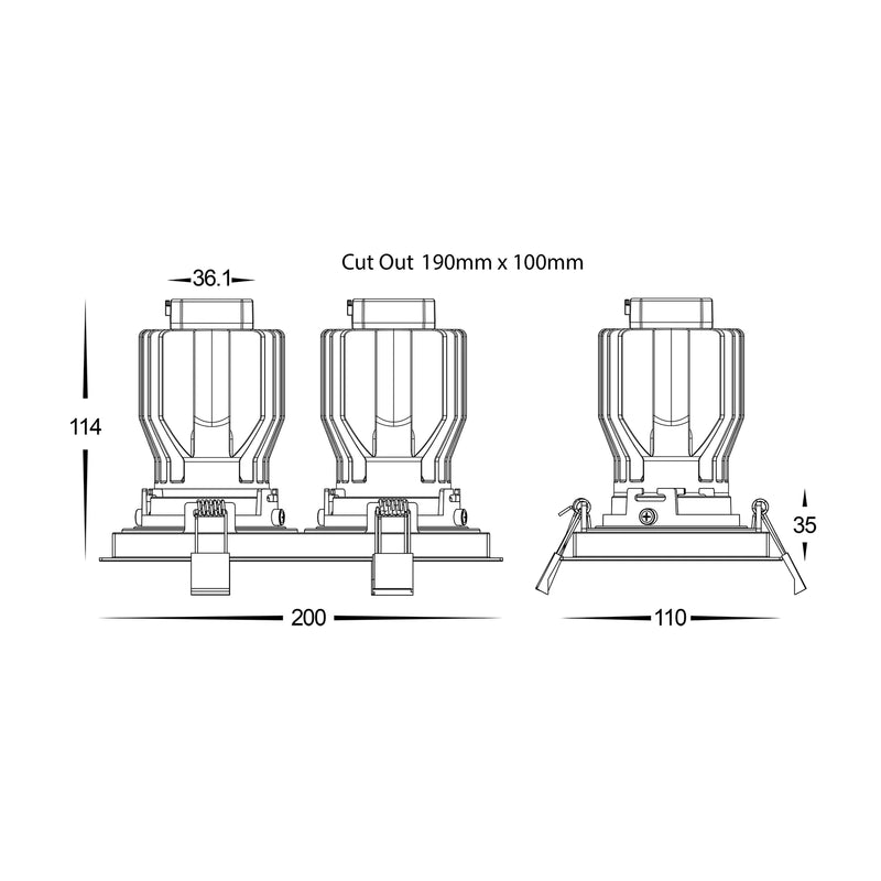 Havit Commercial Square Tilt Recessed LED Downlight 2700K-5700K Black 2x17W 240V IP44 - HCP-81221117, HCP-81241117