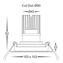 Havit Commercial Square Tilt Dali Tunable Recessed 90mm LED Downlight 2700K-6500K Black 13W 240V IP44 - HCP-81250913