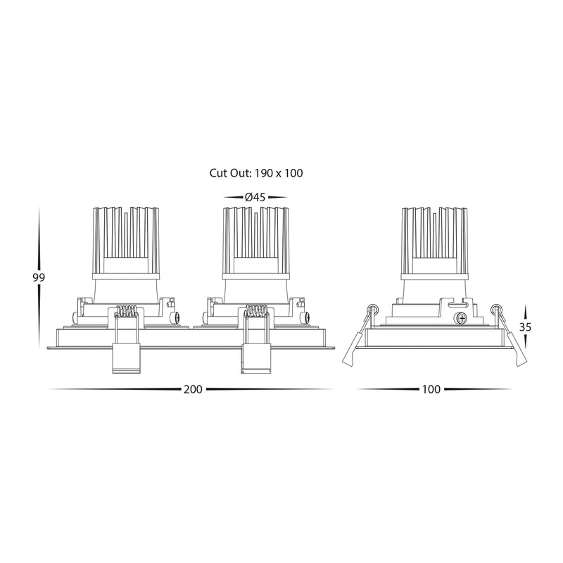 Havit Commercial Rectangle Tilt Dali Tunable Recessed LED Downlight 2700K-6500K Black 2x13W 240V IP44 - HCP-81251113