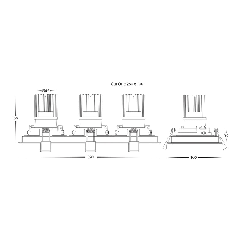 Havit Commercial Rectangle Tilt Dali Tunable Recessed LED Downlight 2700K-6500K White 3x13W 240V IP44 - HCP-81351213