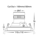 Havit Commercial Square Tilt Recessed LED Downlight 3000K 4000K White 7.2W 24V IP44 - HCP-81391037, HCP-81391047