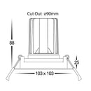 Havit Commercial CRI97+ Recessed Square Tilt Dimmable 90mm LED Downlight 3000K Black 13W 240V IP44 - HCP-81220983, HCP-81240983