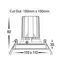 Havit Commercial CRI97+ Recessed Square Tilt Dimmable LED Downlight 3000K White 13W 240V IP44 - HCP-81321083, HCP-81341083