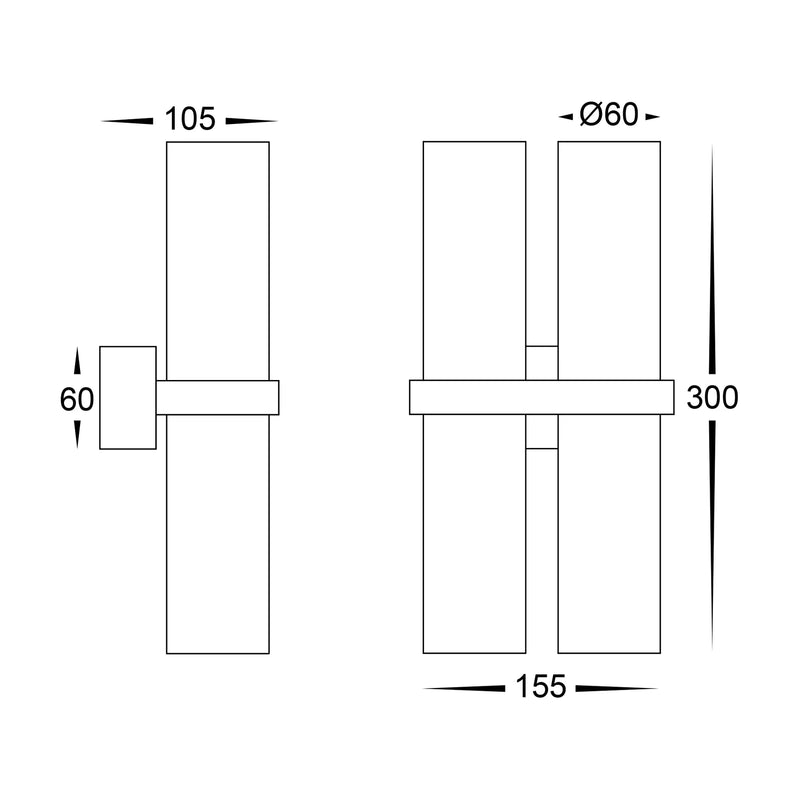 Havit Luz Double Up & Down Pillar Wall Lights Tri- Solid Brass 4x3/5/7W 240V IP65 - HV10592T