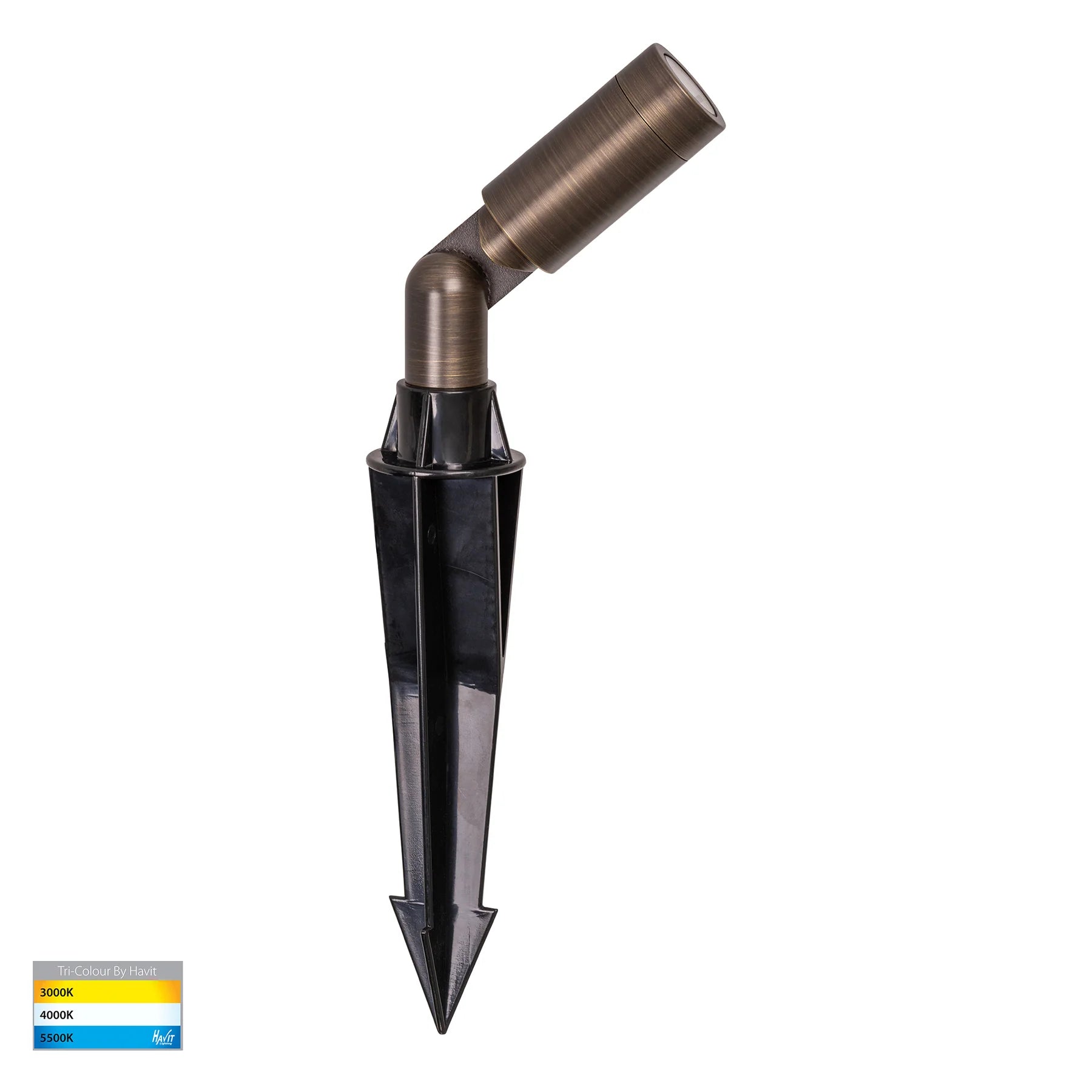 Havit Cilindor Single Adjustable Garden Spike Light Tri- Antique Brass 3W 12V IP65 - HV1435T-AB