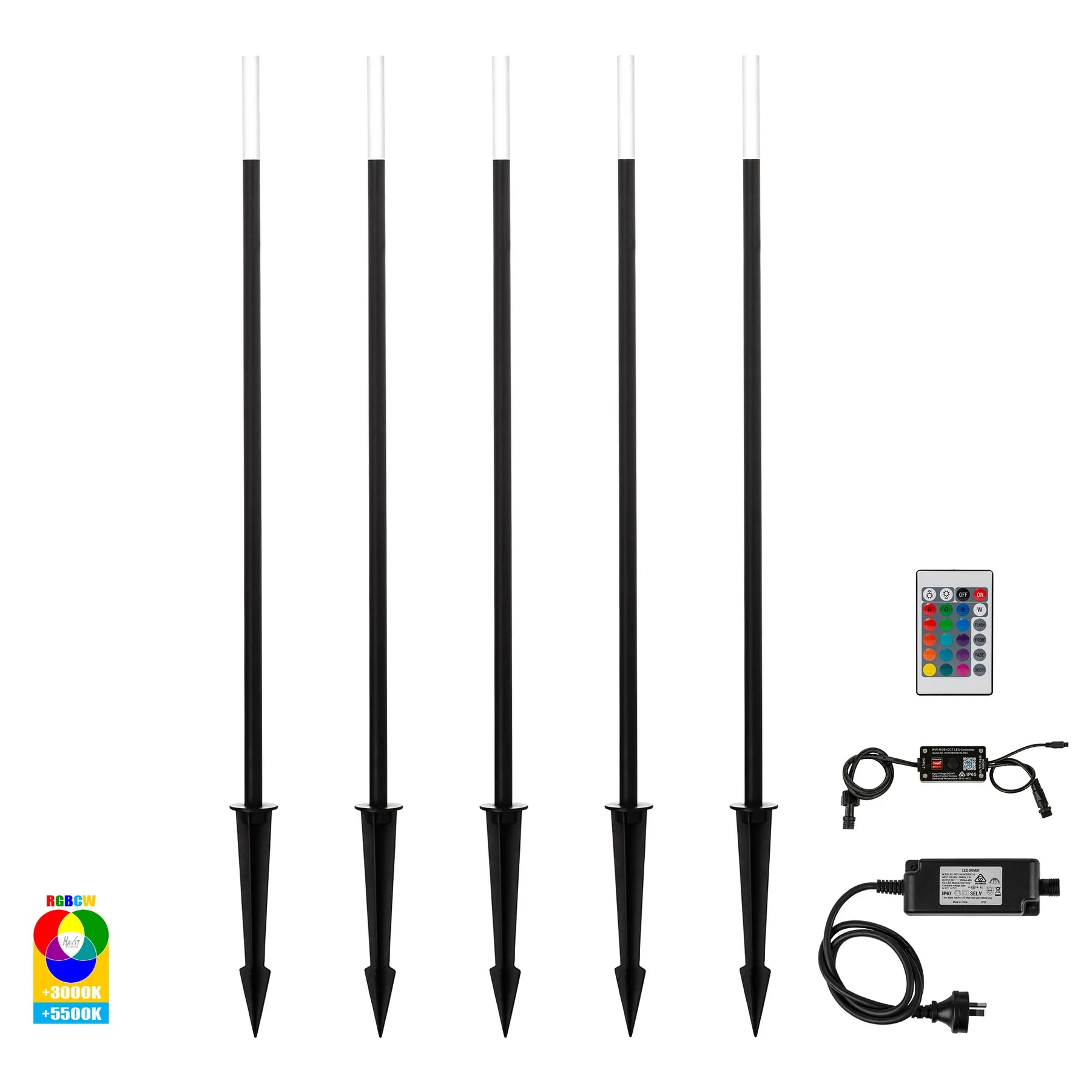 Havit Drique 5 Light Garden Spike Light Kit RGBCW Aluminium Black 5x1W 24V IP65- HV1514RGBCW-BLK-KIT