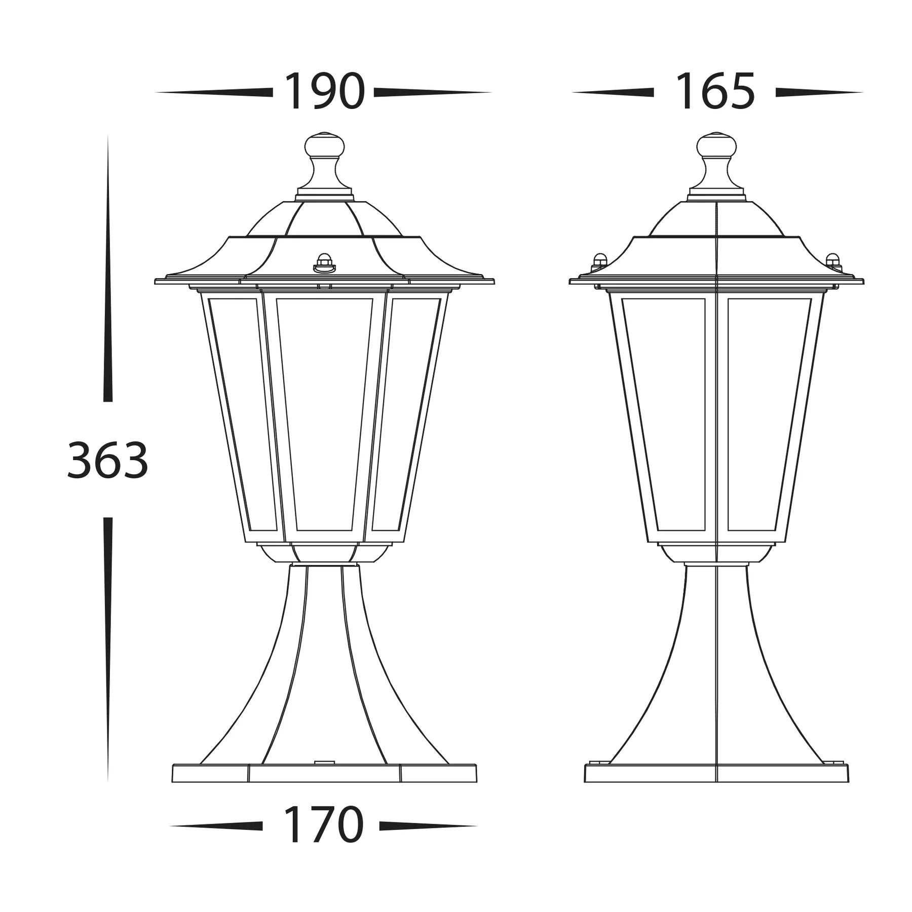 Havit Fibra 363mm 6 Panel Pillar Bollard Light 2700K Aluminium Black 240V IP44- HV1652W-BLK