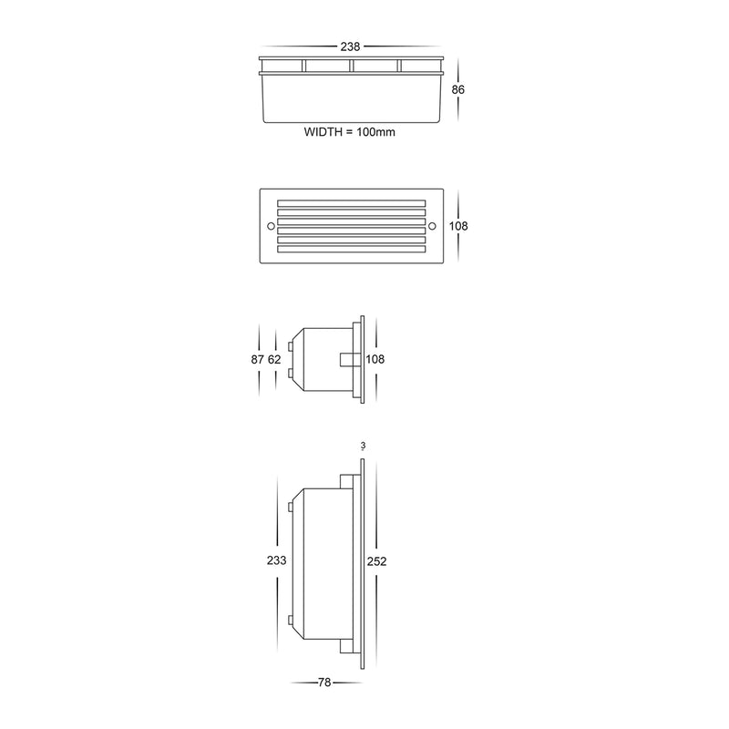 Havit Bata Brick Light with Grill Face Garden Step and Up Lights Tri - 316 Stainless Steel 10W 12/240V IP54 - HV3004T-SS316-12V, HV3004T-SS316-240V - Havit Lighting