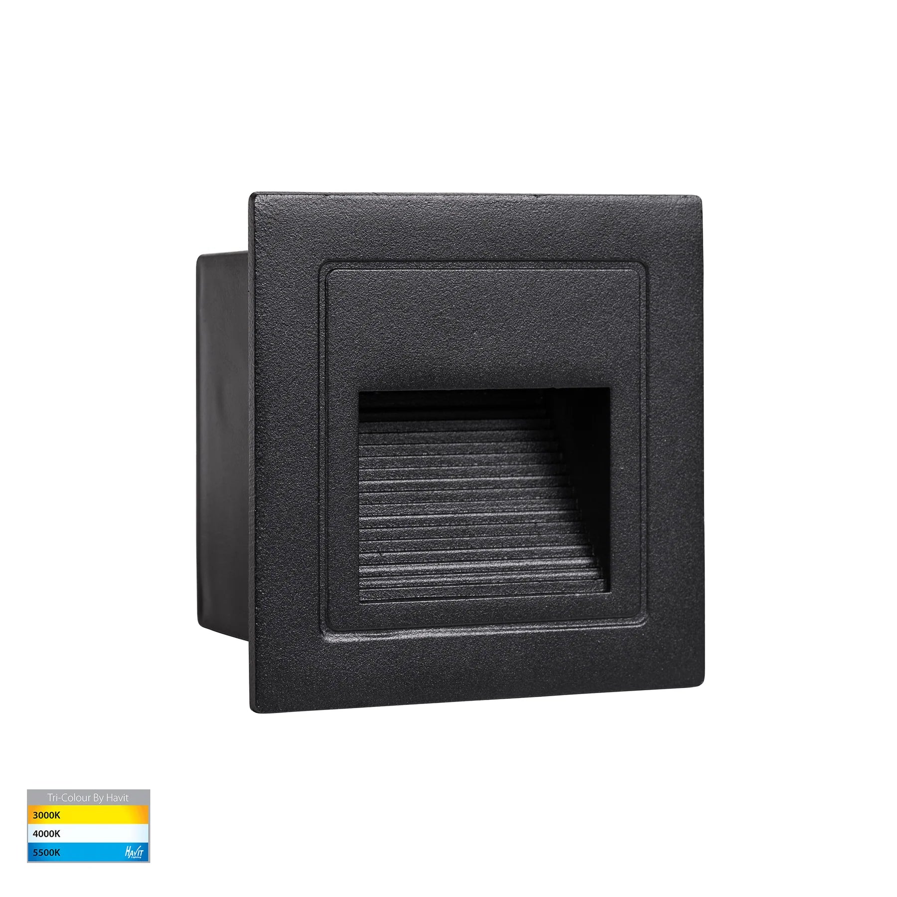 Havit Trin Square Recessed LED Exterior Step Lights Tri- Black 3W 12V/240V IP54- HV3112T-BLK-240V, HV3112T-BLK-12V