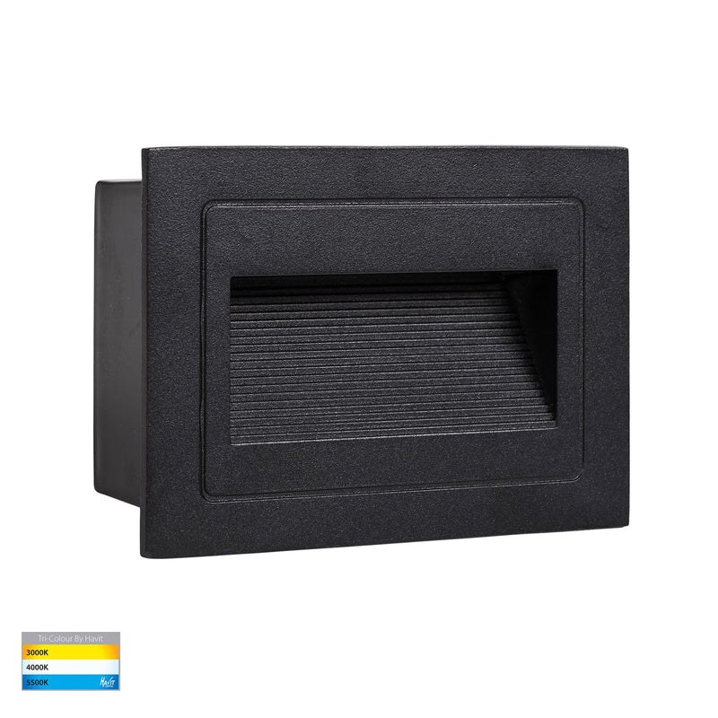 Havit Trin Rectangular Recessed Garden Step and Up Light Tri- Black 5W 12V/240V IP54- HV3113T-BLK-240V, HV3113T-BLK-12V