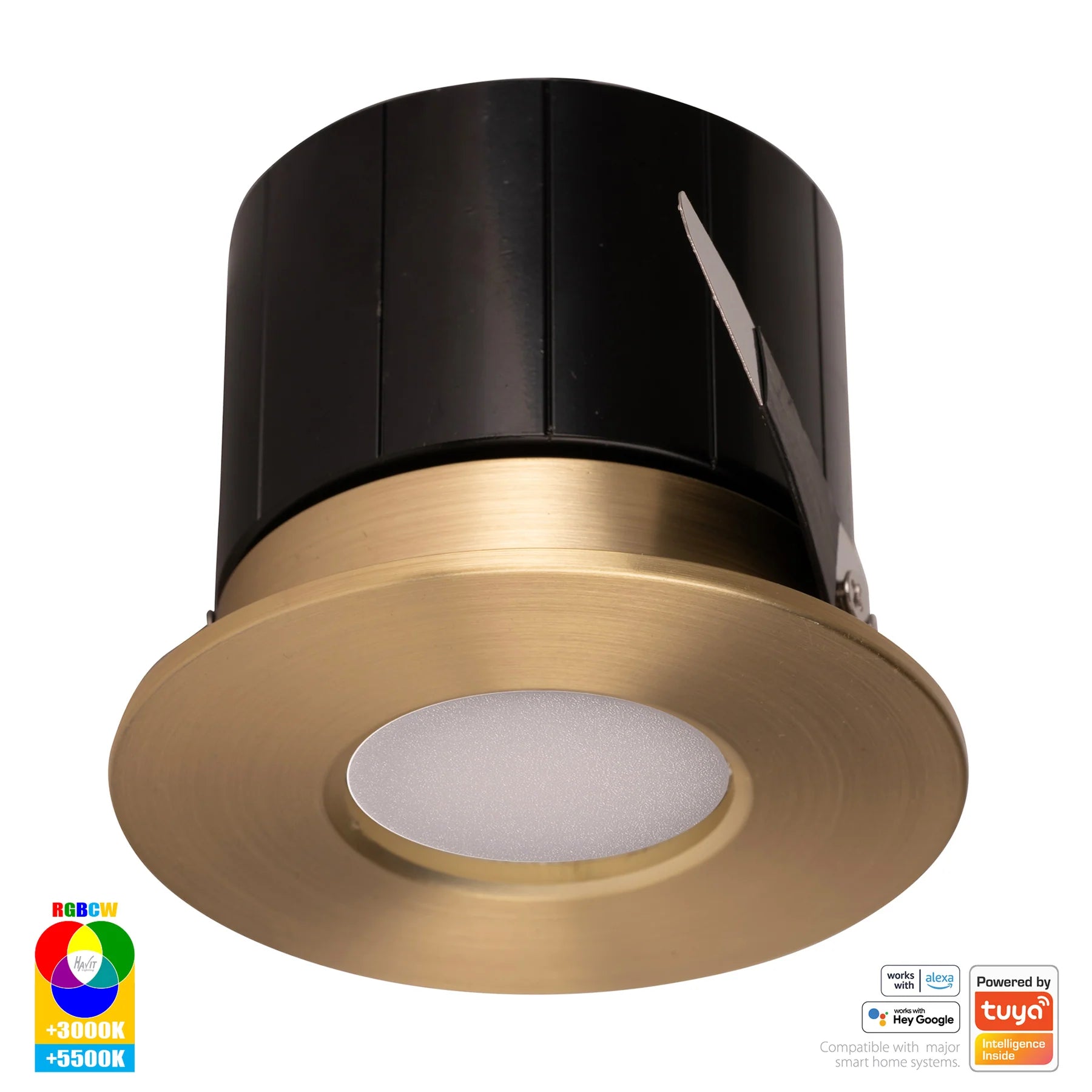 Havit Prime Fixed WIFI LED Downlights RGBCW Brass 12W 240V IP54- HV5511RGBCW-BR