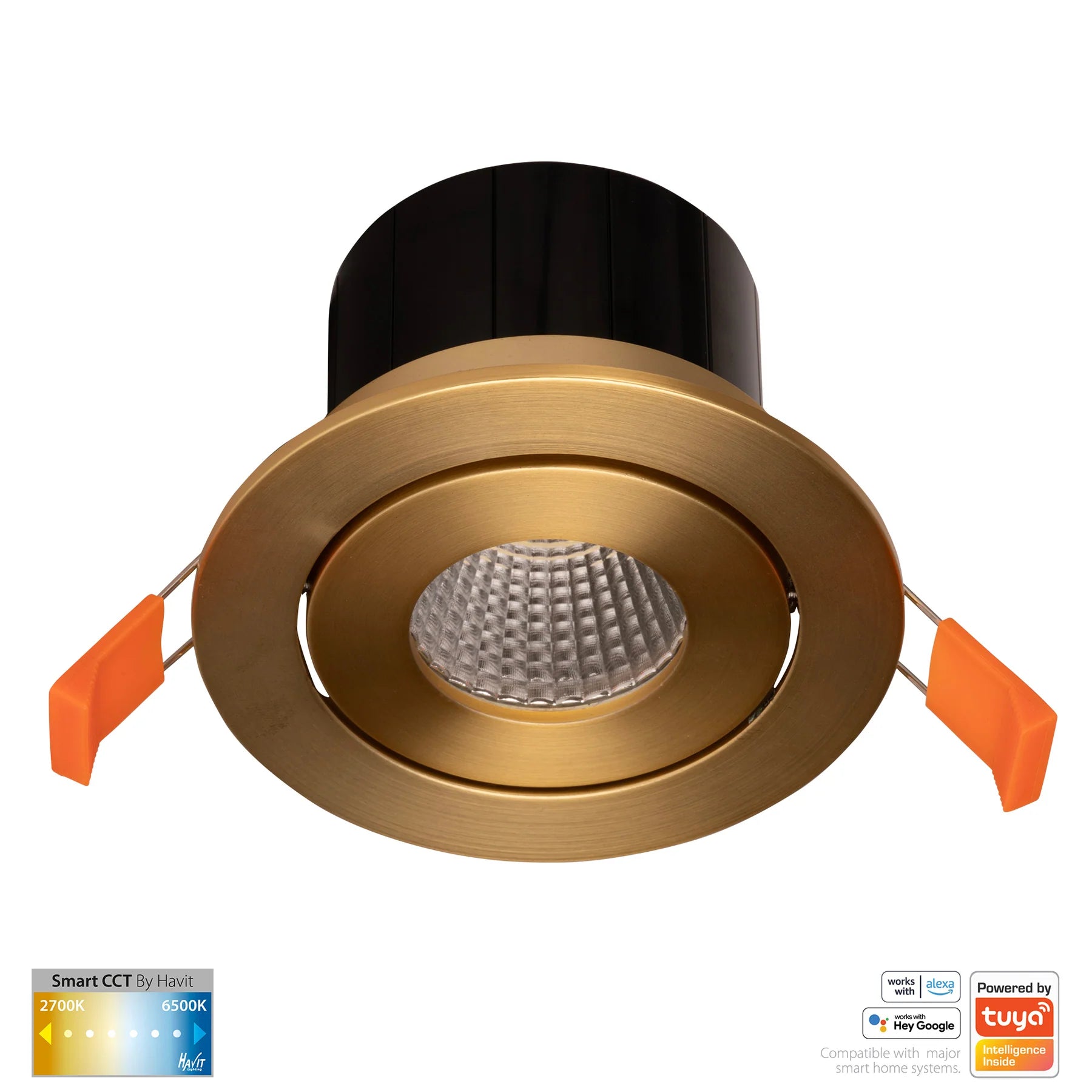 Havit Prime Tilt CCT WIFI LED Downlights Tri- Brass 12W 240V IP54- HV5512CCT-BR