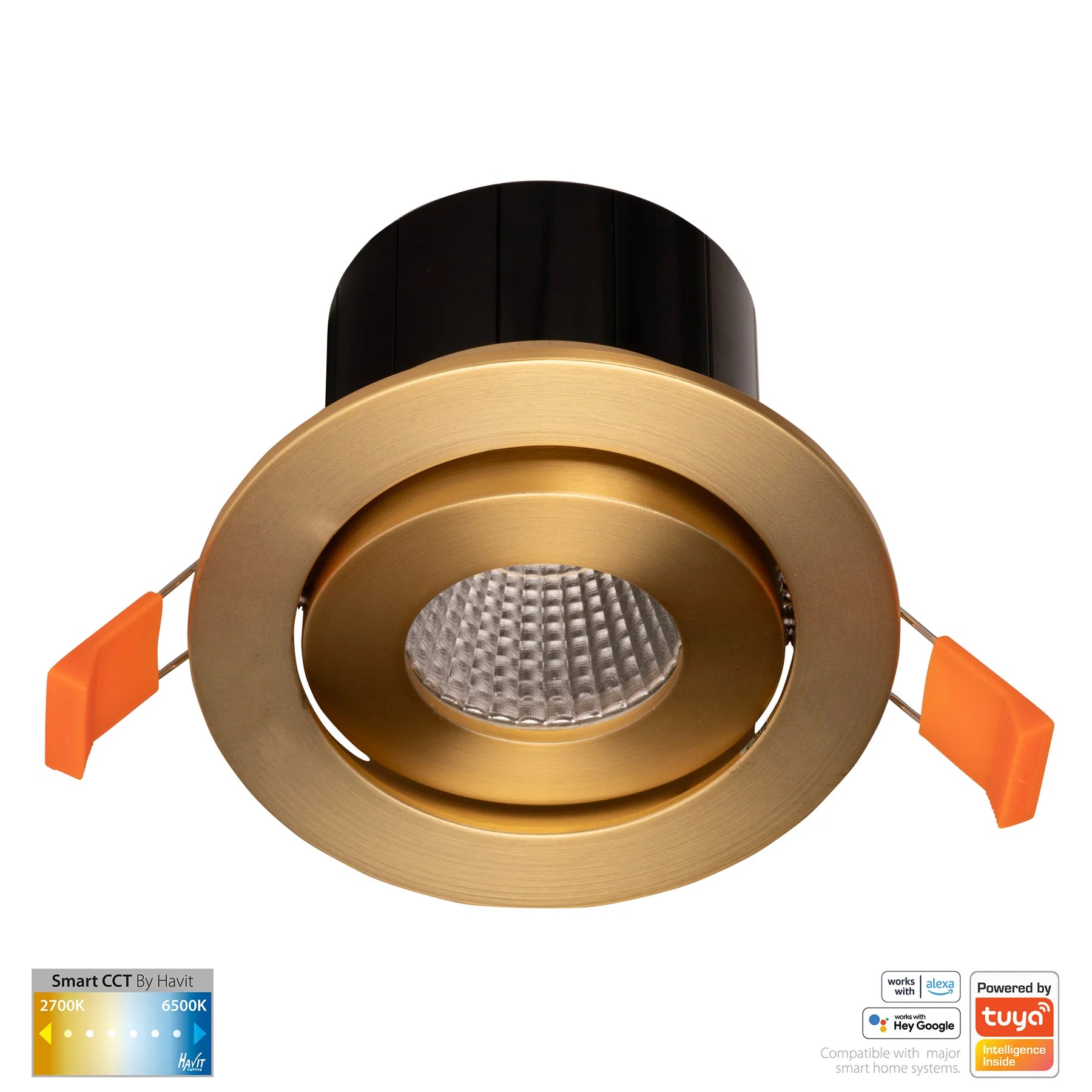 Havit Prime Tilt CCT WIFI LED Downlights Tri- Brass 12W 240V IP54- HV5512CCT-BR