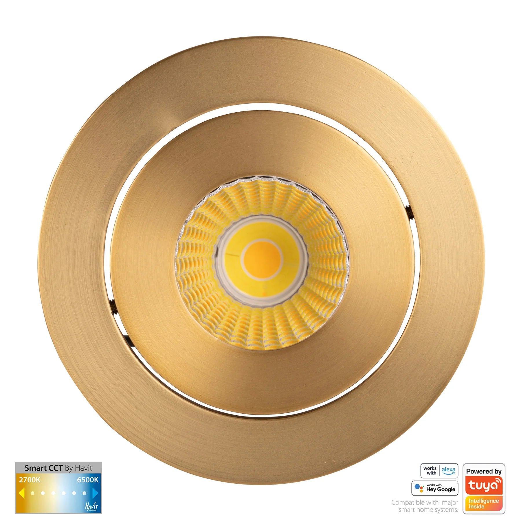 Havit Prime Tilt CCT WIFI LED Downlights Tri- Brass 12W 240V IP54- HV5512CCT-BR