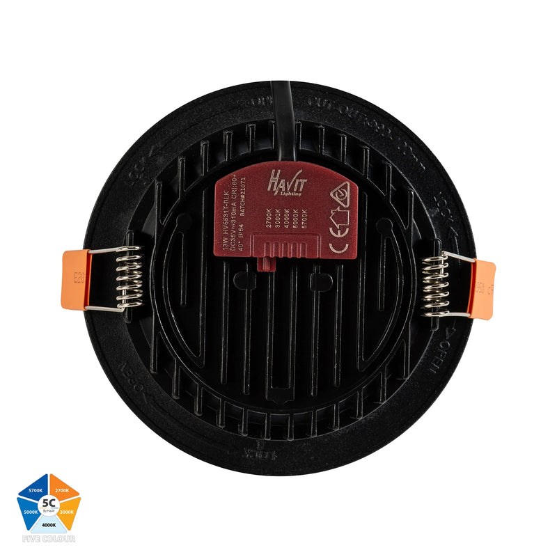 Havit Ora Fixed LED Downlight Tri - Black 12W 240V IP54 - HV5530T-BLK