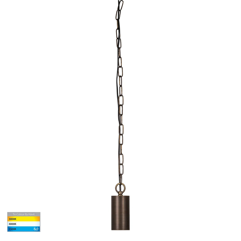 Havit Tivah LED Exterior Pendant Tri - Antique Brass 5W 240V / 12V IP65 - HV5902T-AB-240V | HV5902T-AB-12V - Havit Lighting