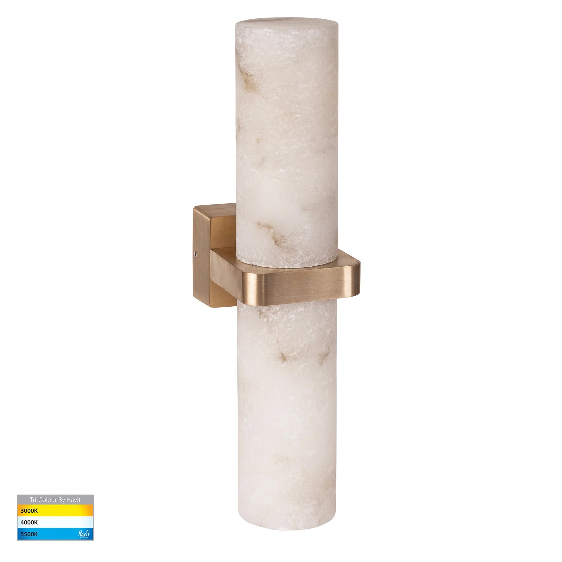 Havit Albast with Alabaster Glass Up & Down Exterior Wall Lights 3000K 4000K Brass 2x9W 240V IP65- HV8079T-BR