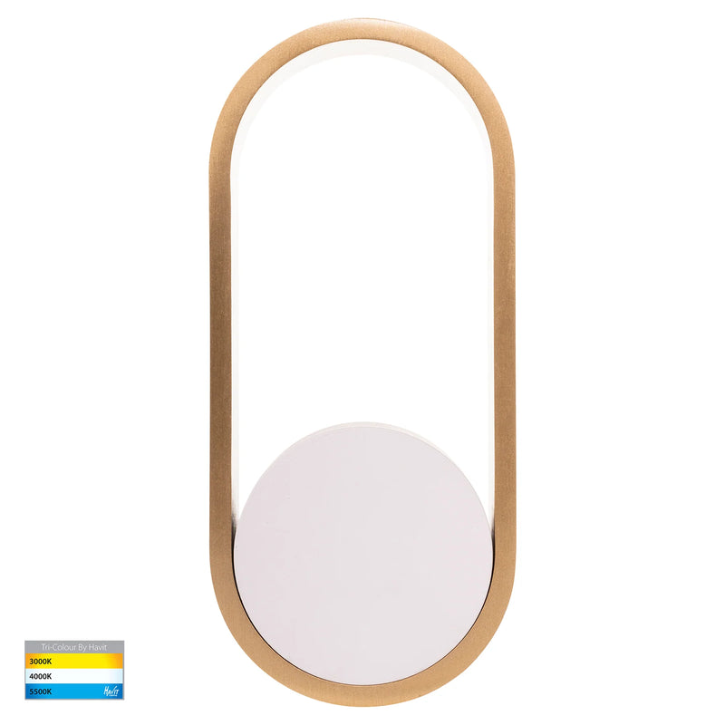 Havit Ovale Interior Wall Light Tri - White + Brass 7W 240V IP20 - HV8080T-WHTBR- Havit Lighting