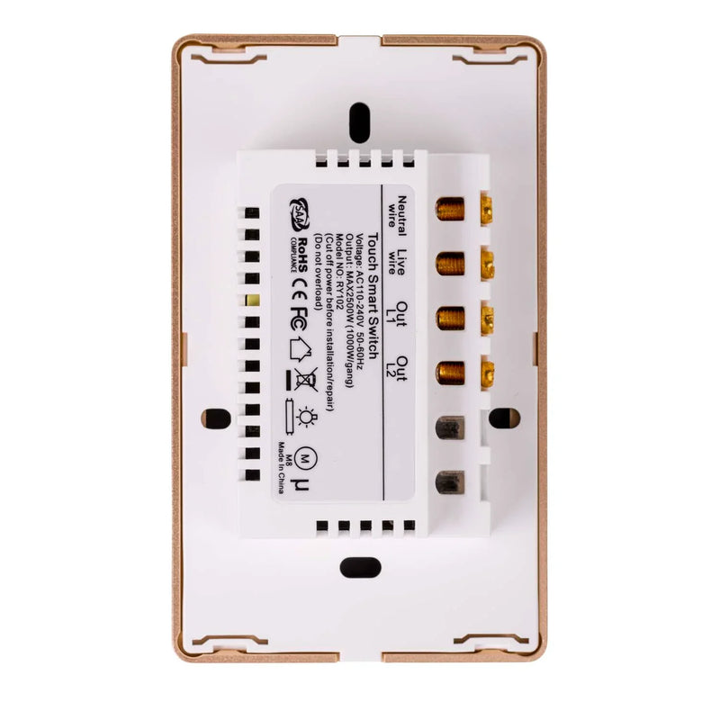 Havit Wifi 2 Gang with Gold Trim Wall Switch Clipsal White 2x300W 240V IP20 - HV9120-2- Havit Lighting