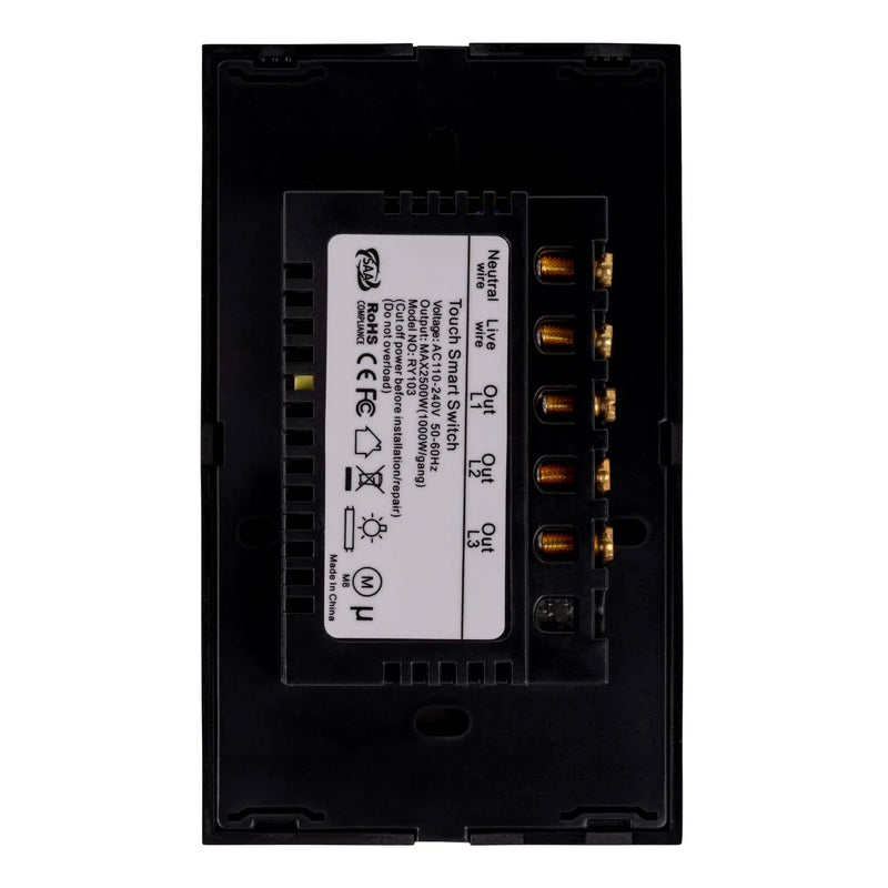 Havit Wifi 3 Gang Wall Switch Clipsal Black 3x300W 240V IP20 - HV9210-3 -Havit Lighting