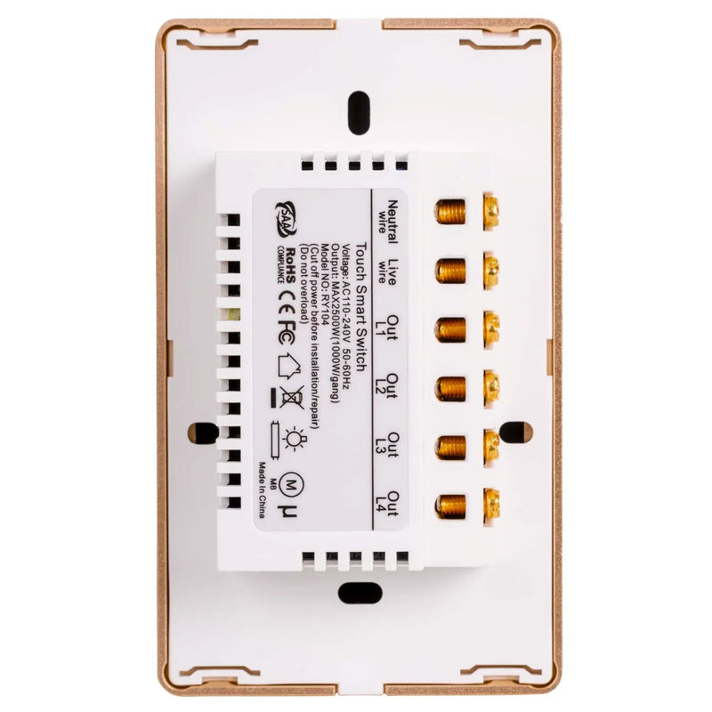 Havit Wifi 4 Gang with Gold Trim Wall Switch Clipsal White 4x300W 240V IP20 - HV9120-4- Havit Lighting