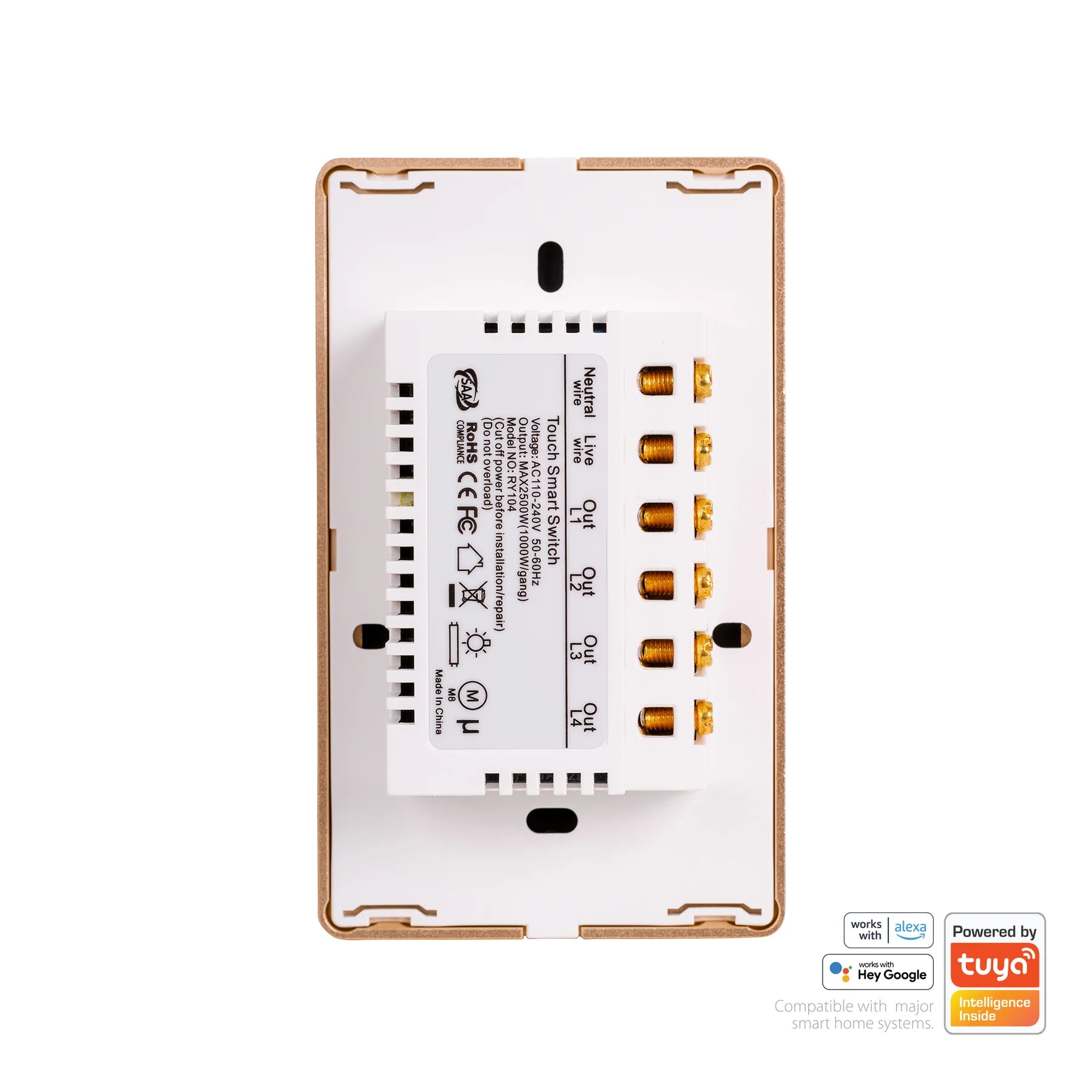 Havit Wifi 4 Gang with Gold Trim Wall Switch Clipsal White 4x300W 240V IP20 - HV9120-4