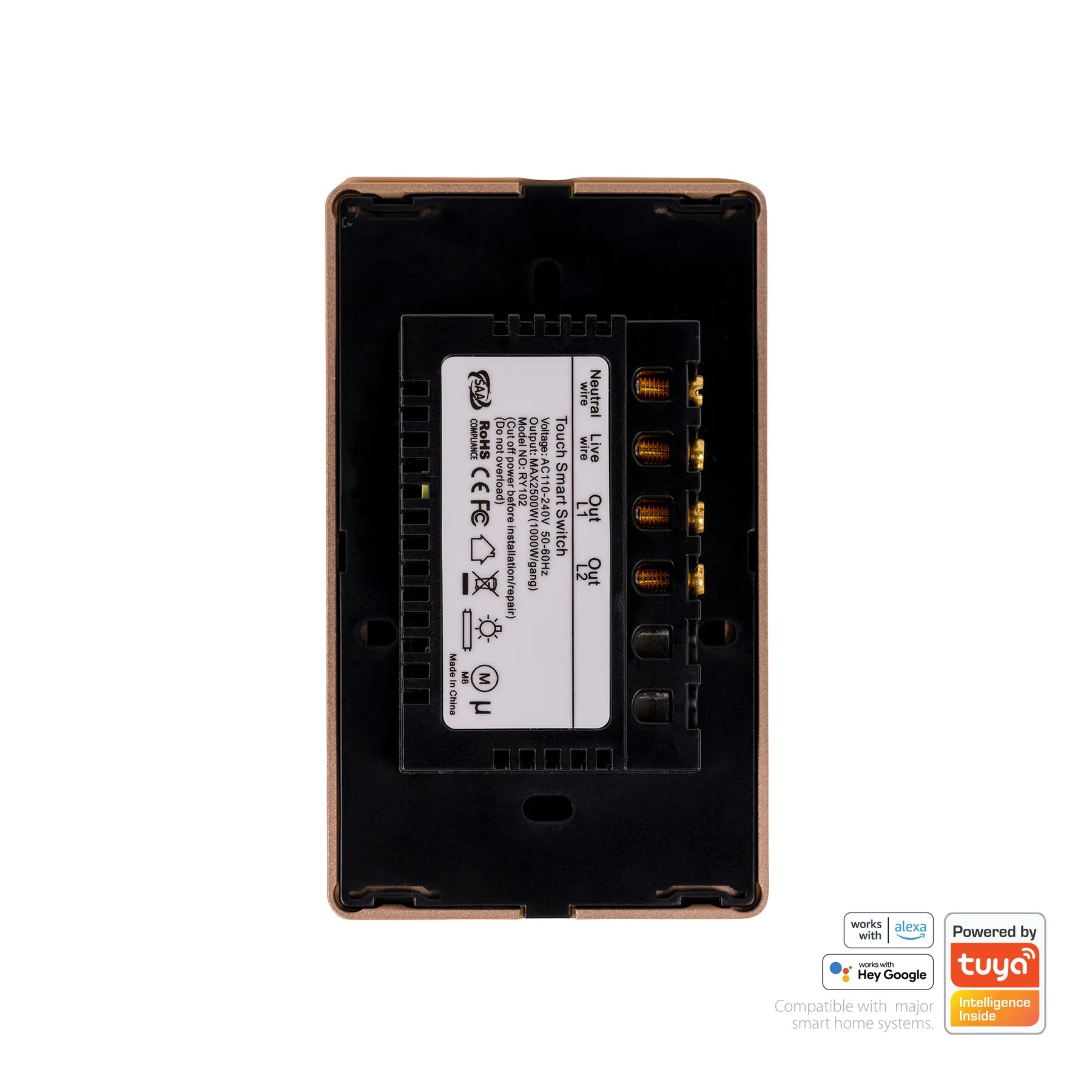 Havit Wifi 2 Gang with Gold Trim Wall Switch Clipsal Black 2x300W 240V IP20 - HV9220-2